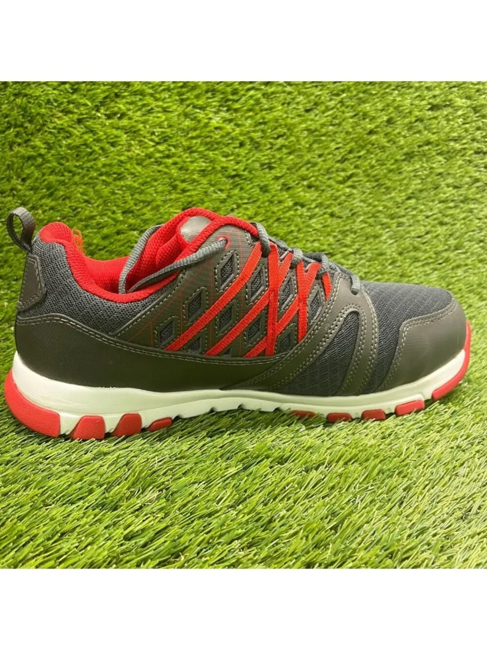 Reebok Sublite SR Mens Size 10.5 Gray Red White Steel Toe Safety Working Shoes